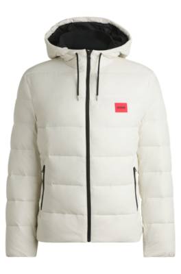 Hugo Slim-fit Water-repellent Puffer Jacket With Logo Trim In White