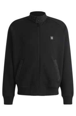 HUGO BOSS★長袖 ジップアップ パーカー フード付 ジャケット BOSS - Cotton-terry zip-up jacket with logo print - Black