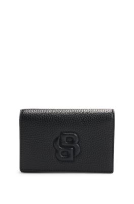Grained small wallet with Double B monogram, Black
