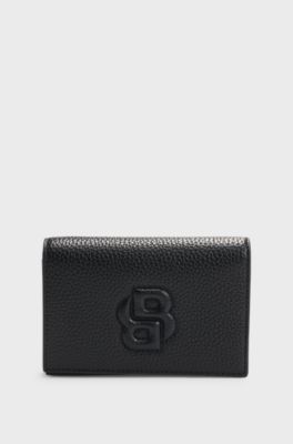 Grained small wallet with Double B monogram, Black