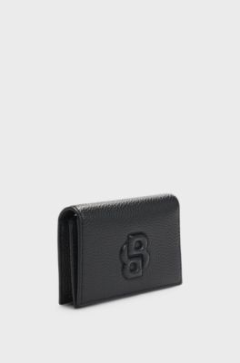 Grained small wallet with Double B monogram, Black