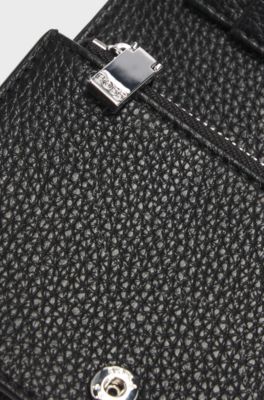 Grained small wallet with Double B monogram, Black