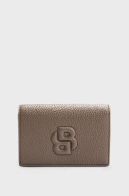 Grained small wallet with Double B monogram, Brown