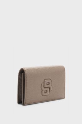 Grained small wallet with Double B monogram, Brown