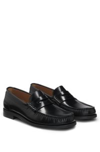 Penny-trim loafers in brush-off leather, Black