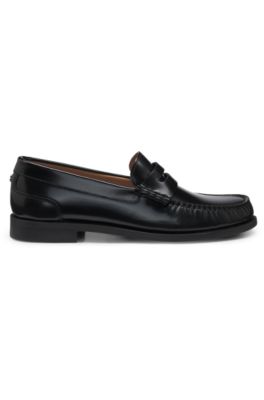 Penny-trim loafers in brush-off leather, Black