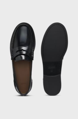 Penny-trim loafers in brush-off leather, Black