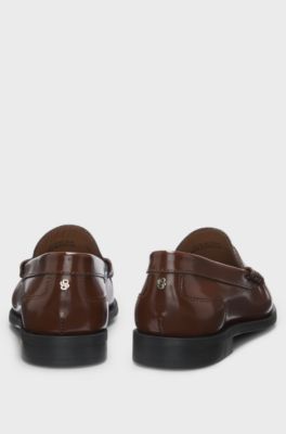 Penny-trim loafers in brush-off leather, Brown