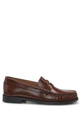 Penny-trim loafers in brush-off leather, Brown