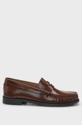 Penny-trim loafers in brush-off leather, Brown