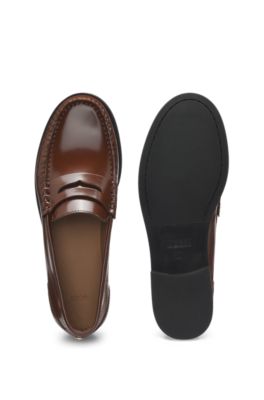 Penny-trim loafers in brush-off leather, Brown