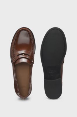 Penny-trim loafers in brush-off leather, Brown
