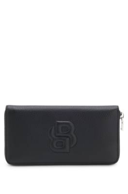 Grained ziparound wallet with padded Double B monogram