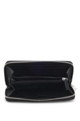 Grained ziparound wallet with padded Double B monogram, Black