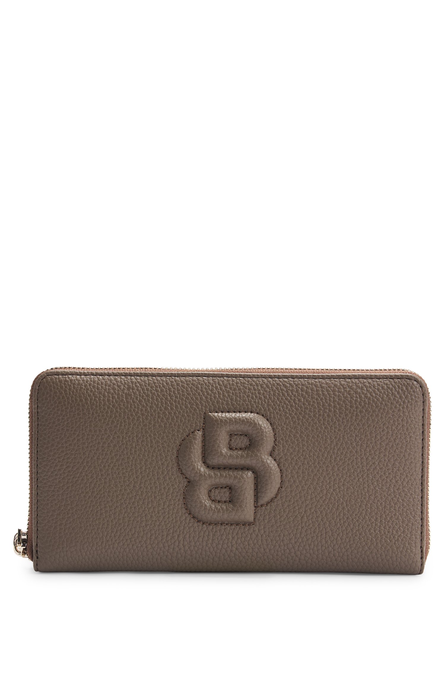 Portefeuille zippé grainé à monogramme Double B matelassé