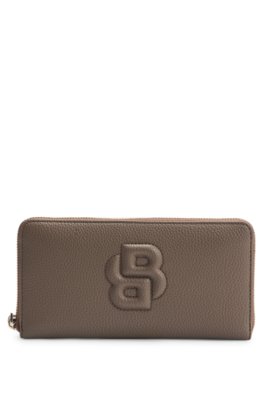 Portefeuille zippé grainé à monogramme Double B matelassé