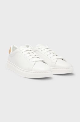 Leather trainers with suede backtab, White