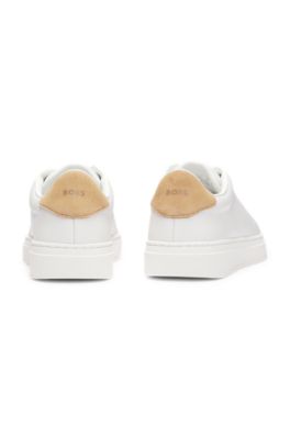 Leather trainers with suede backtab, White