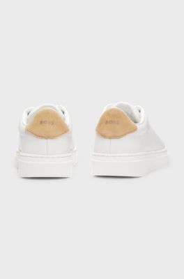 Leather trainers with suede backtab, White