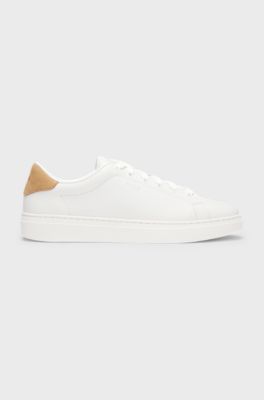Leather trainers with suede backtab, White