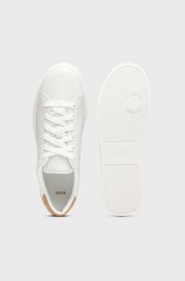 Leather trainers with suede backtab, White