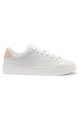 Leather trainers with suede backtab, White