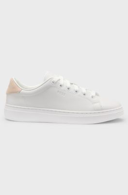 Leather trainers with suede backtab, White