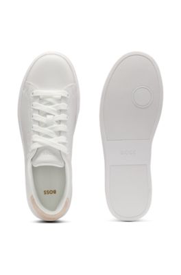 Leather trainers with suede backtab, White