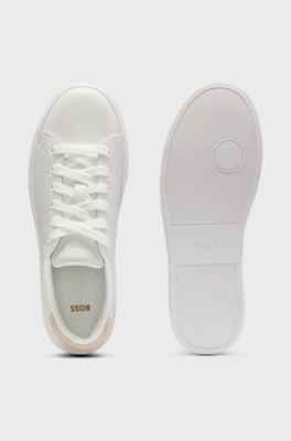 Baskets en cuir avec contrefort en cuir su&eacute;d&eacute;, Blanc