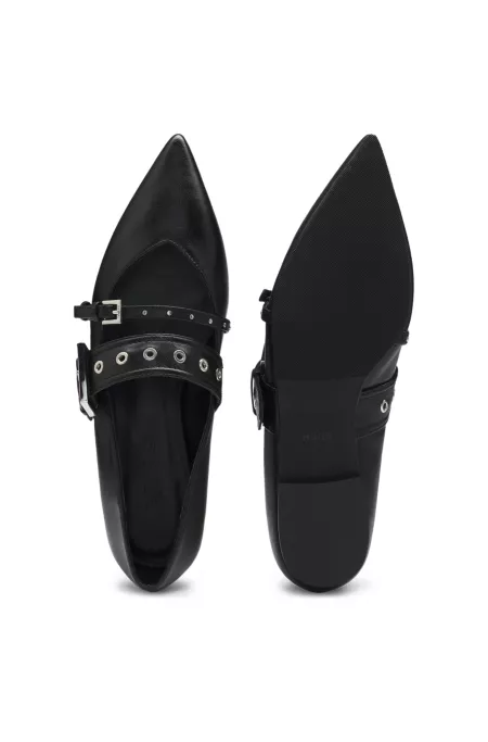 Nappa-leather ballerina pumps with buckled straps