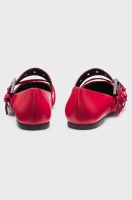 Ballerines en cuir nappa avec brides &agrave; boucle, Rouge