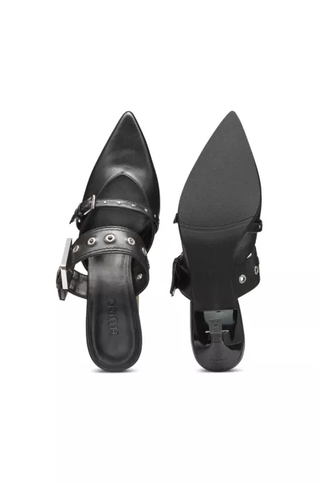 Nappa-leather mules with twin buckled straps