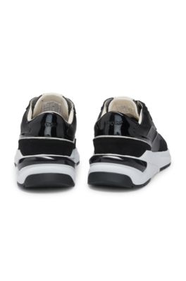 Mixed-material lace-up trainers with suede trims, Black