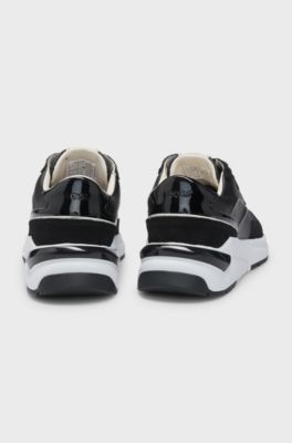 Mixed-material lace-up trainers with suede trims, Black