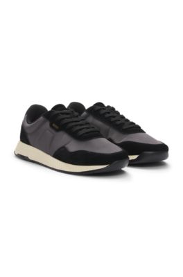 Mixed-material trainers with suede trims, Dark Grey