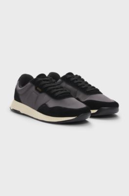 Mixed-material trainers with suede trims, Dark Grey