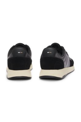 Mixed-material trainers with suede trims, Dark Grey