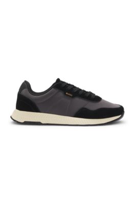 Mixed-material trainers with suede trims, Dark Grey