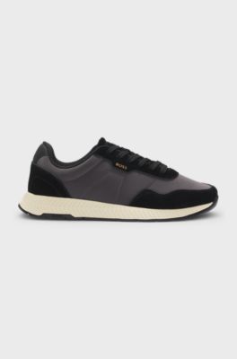 Mixed-material trainers with suede trims, Dark Grey