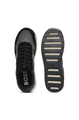 Mixed-material trainers with suede trims, Dark Grey