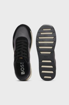 Mixed-material trainers with suede trims, Dark Grey