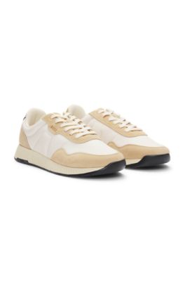Mixed-material trainers with suede trims, Light Beige