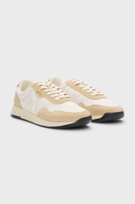 Mixed-material trainers with suede trims, Light Beige