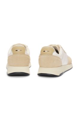 Mixed-material trainers with suede trims, Light Beige
