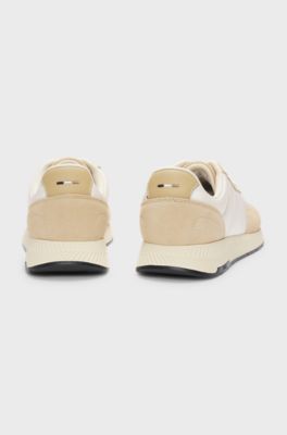 Mixed-material trainers with suede trims, Light Beige