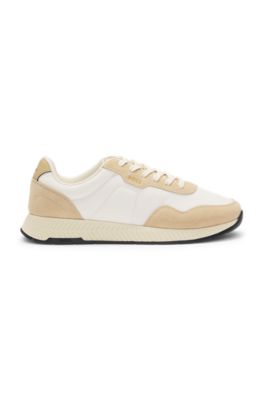 Mixed-material trainers with suede trims, Light Beige