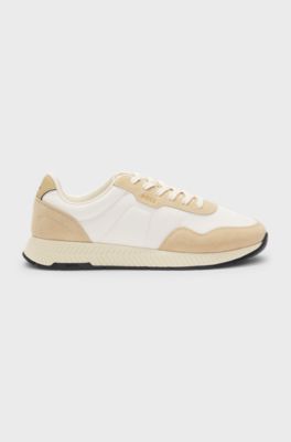 Mixed-material trainers with suede trims, Light Beige