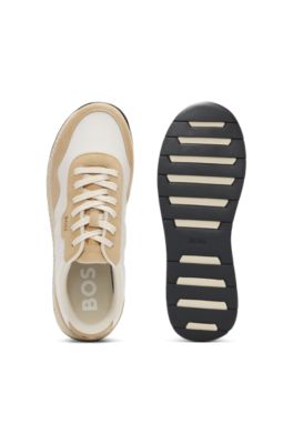 Mixed-material trainers with suede trims, Light Beige