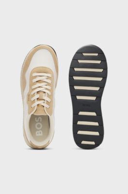 Mixed-material trainers with suede trims, Light Beige