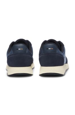 Mixed-material trainers with suede trims, Dark Blue